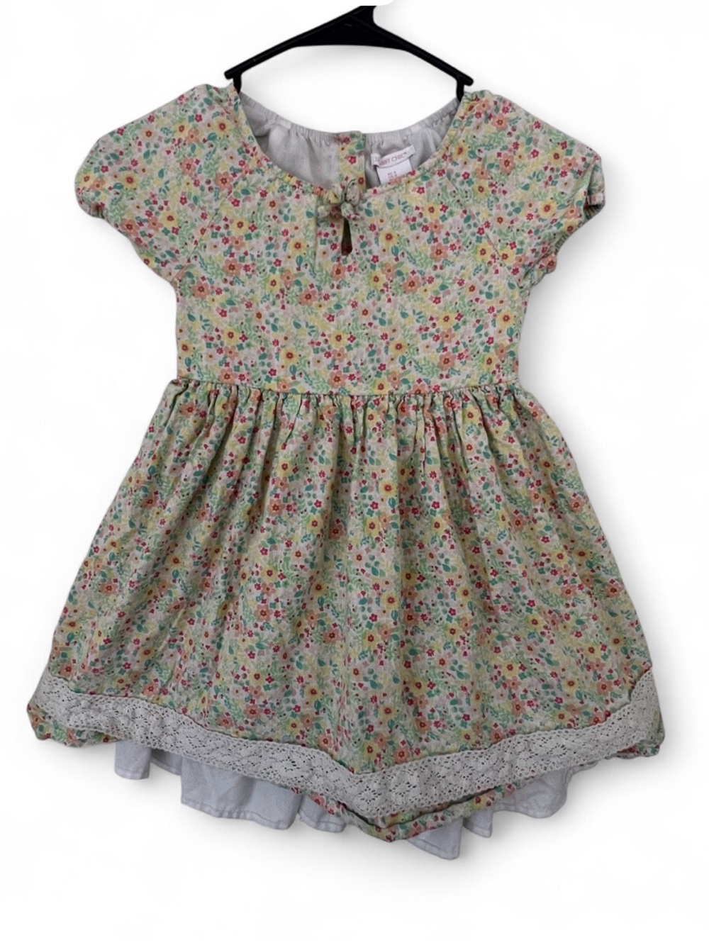 Shabby Chic Girls Floral Tie-Neck Dress in Green Multi